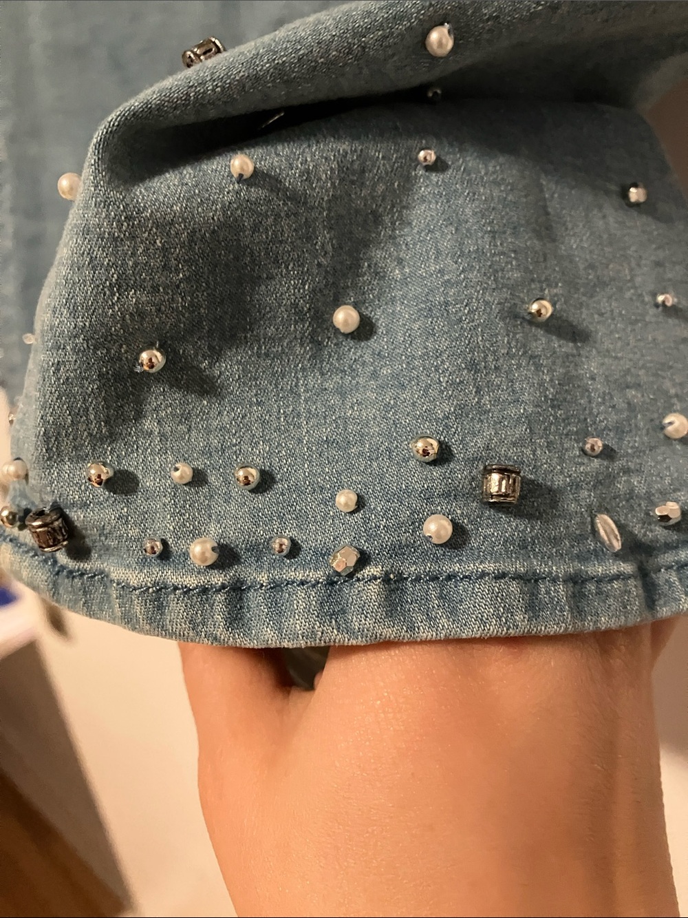 Vintage City Girl by Nancy Bohen Denim Maxi Skirt with Hem Stud Pearl Detail